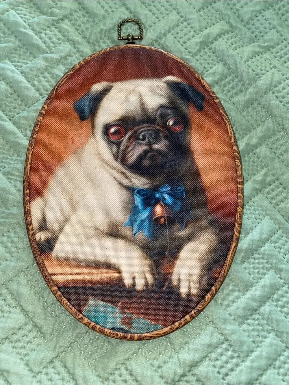 Pug Portrait Pet Wall Art - Blue Bow Accent